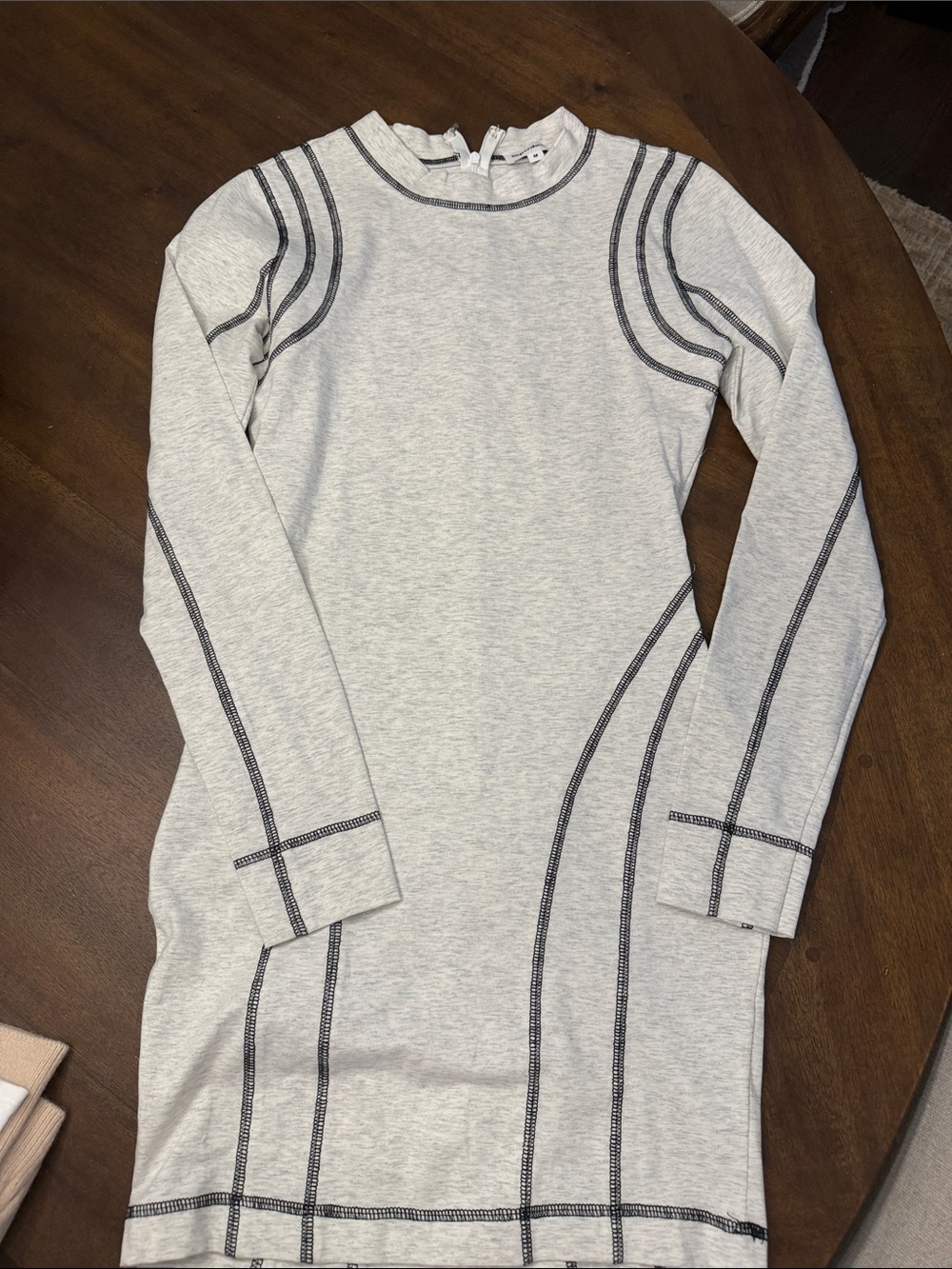 superdown Light Gray Long Sleeve Knit Dress with Black Contrast Stitching